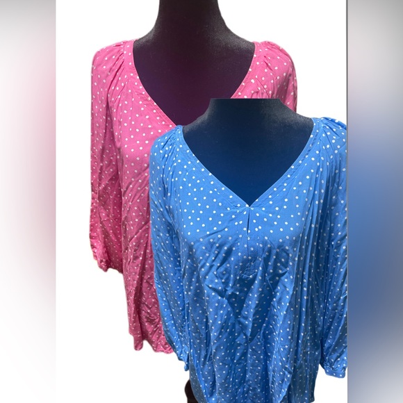 St. John's Bay Tops - Two St John’s Bay polka dotted tops. Pink and blue size XL